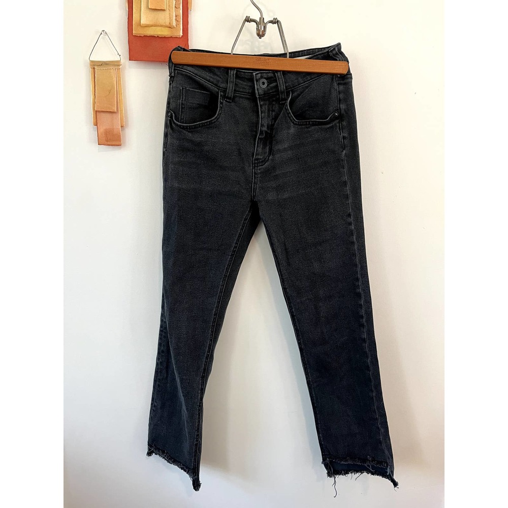 ANTHROPOLOGIE Pilcro Relaxed Straight Jeans - Size 25, raw hem, washed black